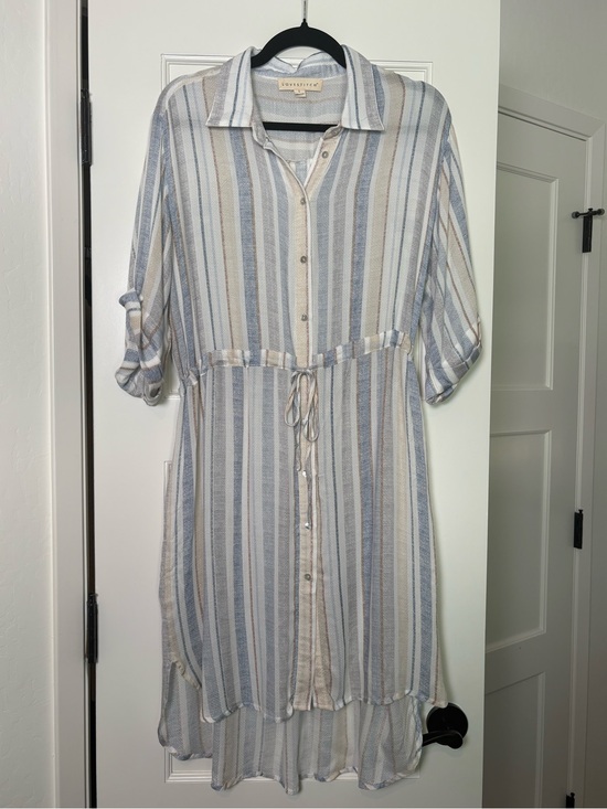 lovestitch Dresses & Skirts - Lovestitch Button-Front Striped Shirt Dress in Blue & Cream (Large)